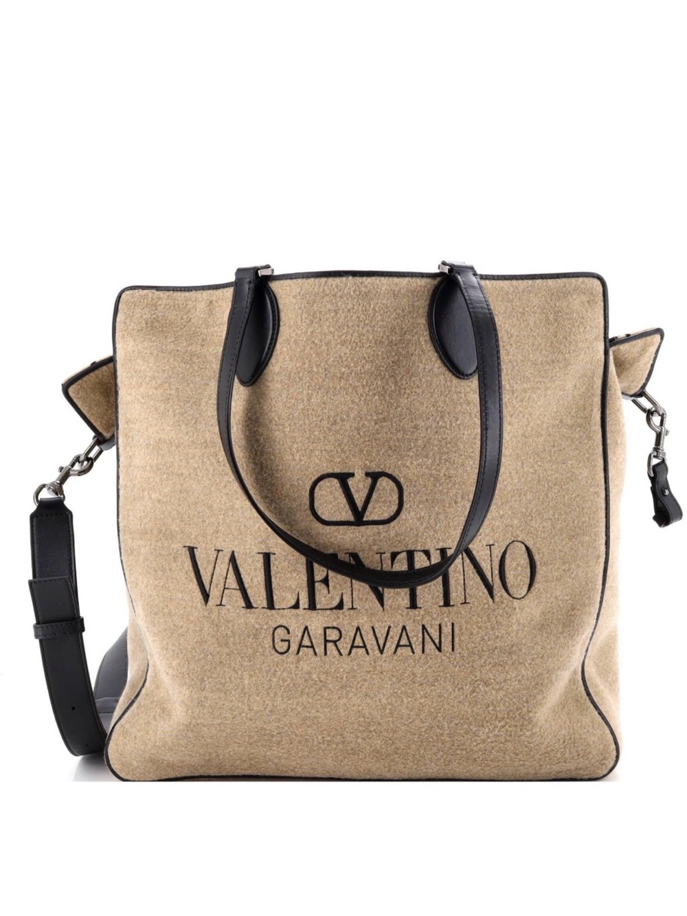 Authentic Valentino Garavani Reversible Canvas Tote with Leather Trim